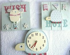 Mamas & Papas. Nursery Decs. Clock. Fabric Bunting. Plaques.Tortoise. Mouse.Frog