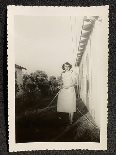 Woman pushing lawn - pushing,