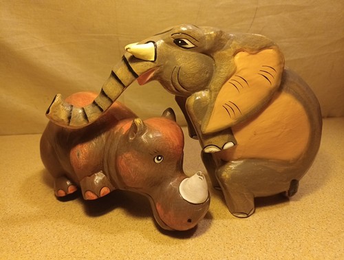 Wooden elephant rhino hand - wooden,
