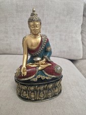 Buddha on Lotus Statue Red Gold – Home Centre 27cm Resin Figurine Meditation