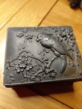 Early 20thc  Japanese Repousse' Metal Box.Cockatoo Design.
