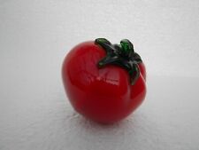 Glass Art Fruit Sculpture ~ Red beef Steak Tomato ~ Green Glass Leaves
