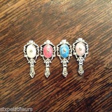 Dolls house silver enamel HAND MIRROR 1:12th scale dressing table bedroom DH40