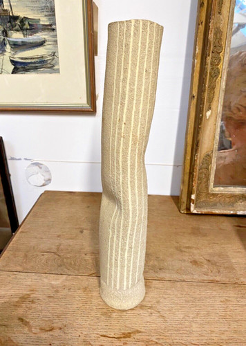 Studio pottery vase tall tube - pottery,