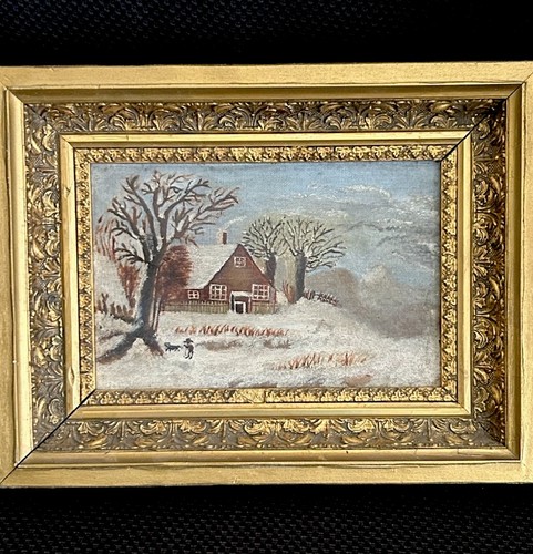 Antique folk art winter scene - winter,