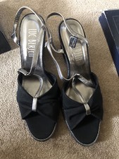 Luc Berjen Sandals size UK 8 / EU 41 - Black Suede, Silver Strap And Heel