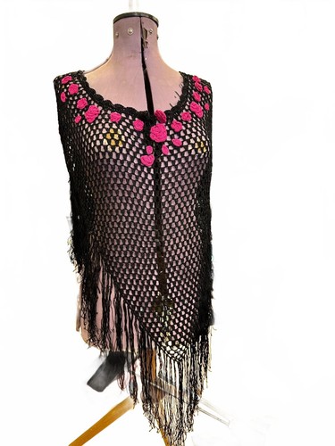 Handmade black crochet - crochet, poncho