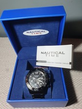 Mens Black Steel Nautical Time