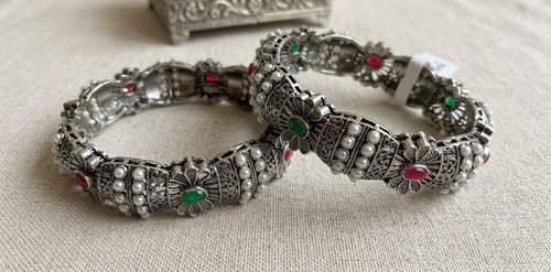 Oxidized silver indian bangles - indian,