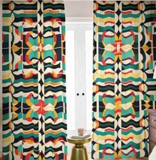 Retro Modernist Blackout Curtains Brown Orange Mid Century Mod LivingRoom Drapes