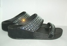 TONETIME SIZE 3 4 5 BLACK DIAMANTE TONE UP TONING ACTIVE SLIDE FLIP FLOPS SHOES