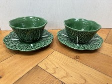Pair Of Cabbageware Bordallo Pinheiro Green Ceramic Bowl And Plate Set Portugal