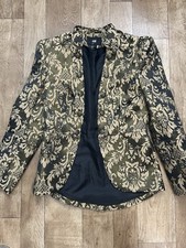 H&M Women’s Gold Embroidered Baroque Tuxedo Style Open Edge Jacket UK10 P7