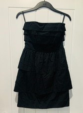 BNWT - French Connection Black Ruffle Pleated RaRa Mini Dress - Size UK 10