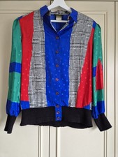 Gina Bacconi vintage 80's multicoloured vivid pattern blouse, Size UK 18