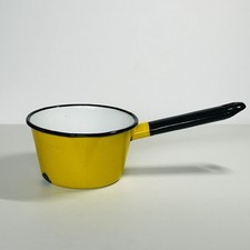 Vtg Enamel Huta Silesia Made in Poland Yellow Milk Pan Sauce Pot Bargeware