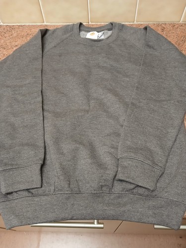 Grey round neck school jumper - neck,