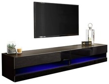 GFW Galicia 150cm LED Wall TV Unit - Black | Floating Cabinet Media Stand Modern