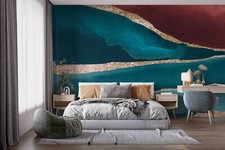 3D Shimmering Teal Brown Self-adhesive Removeable Wallpaper Wall Mural
