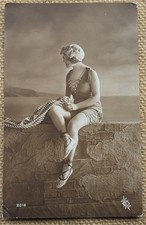 Bathing Belle Glamour Woman Swimsuit, Seaside, Censor Passed Photo Postcard 1918