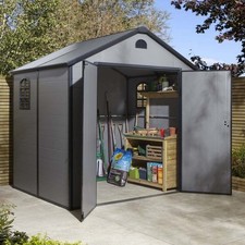 Rowlinson 8x6 Airevale Plastic Apex Garden Storage Tool Shed Light Grey