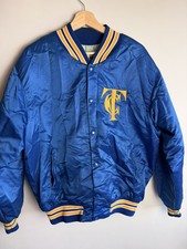 VTG 70s 80s Speedline Blue Satin Bomber Jacket XL TC Logo Varsity Letterman Coat