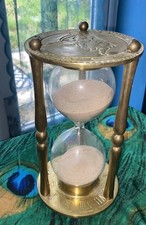 Vintage brass Pegasus zodiac hour glass Roman numerical sand timer Rare Find Lg