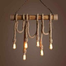 Retro Vintage Ceiling Light Hanging Lamp Rustic Hemp Rope Pendant Lights 6 Heads