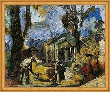 Raking Leaves Charles Logasa Autumn Leaves Rake Garden Trees Cabin B A2 01085