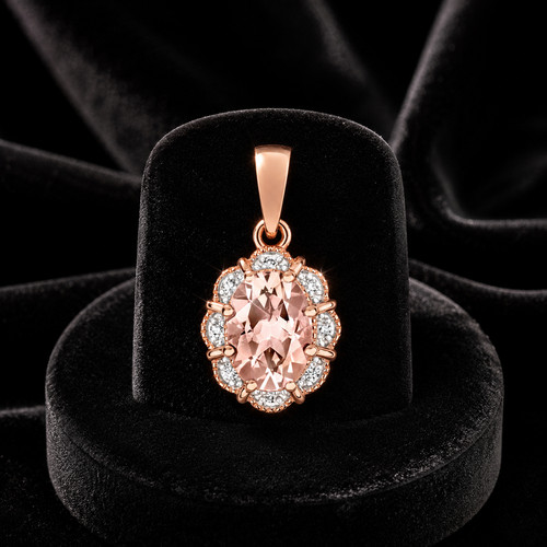 Oval floral morganite diamond - morganite,