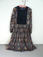 Vintage Smock Dress Velvet Paisley  Varuna Wool  Dress Medium 70's Liberty 