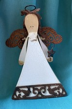Vintage Wooden Angel Figure Ornament with Metal Wings Christmas Holidays 