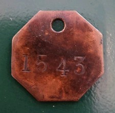 Colliery Pit Check Token Mining Miners marked 1543