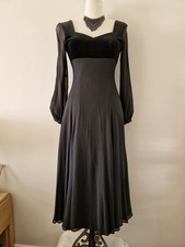 Vintage Laura Ashley Regency Empire Gothic Black Velvet And Silk Dress. Size 8