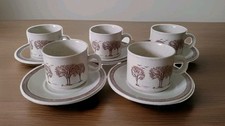 Churchill Trees Homespun Stonecast - Set Of 5 Cups And Saucers - Vintage Pottery