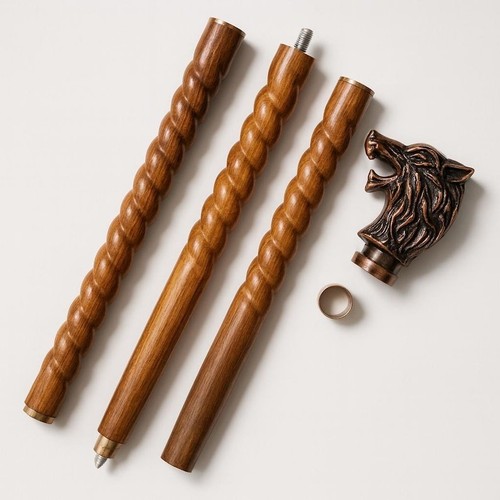 Wolf head walking cane wooden - head,
