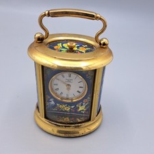 Vintage Halycon Days Mini Carriage Clock WORKING Rare Blue Enamel Bird Design