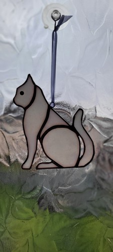 Stained glass white cat