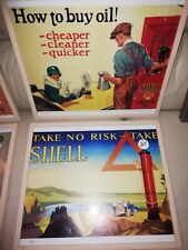 2 FRAMED 12x10 SHELL OIL PETROL GAS PUMP ADVERTISING SIGN GARAGE POSTER AD RETRO