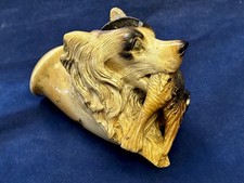 ANTIQUE MEERSCHAUM PIPE BOWL CARVED AS A HUNTING DOG WITH GAME BIRS IN HIS MOUTH
