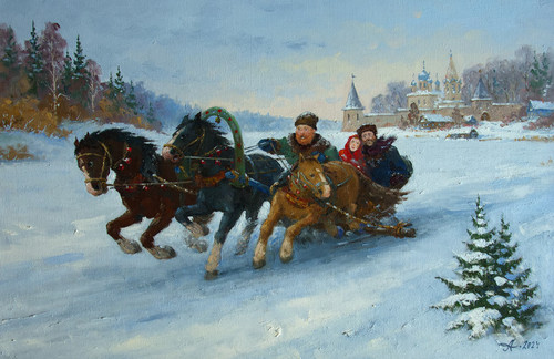 Russian troika winter sleigh - troika,,