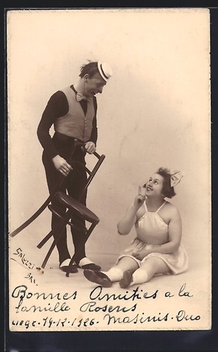 Postcard featuring clown - a,
