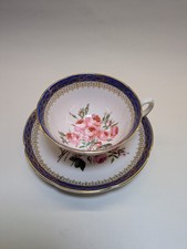 Royal Grafton Blue & Gold pink Rose Center Bone China Teacup & Saucer England