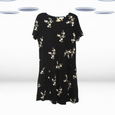 Ex Fat Face Women's Short Sleeve Silhouette Ditsy Simone Dress in Black Floral