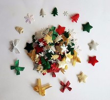 100 Assorted Fabric Christmas Motifs Slightly Padded from 7mm to 22mm 