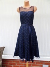 ELIZA J NAVY SHEER SPARKLE LACE 50'S NEW YORK COCKTAIL MIDI DRESS 10 £160 ONCE