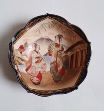Antique Japanese Satsuma Ware 6" Bowl Depicting Central Figures & Mountain 