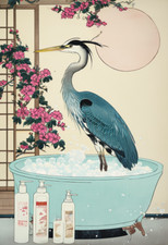 Japanese Heron in Bath metal sign, Heron Sign, Heron Plaque