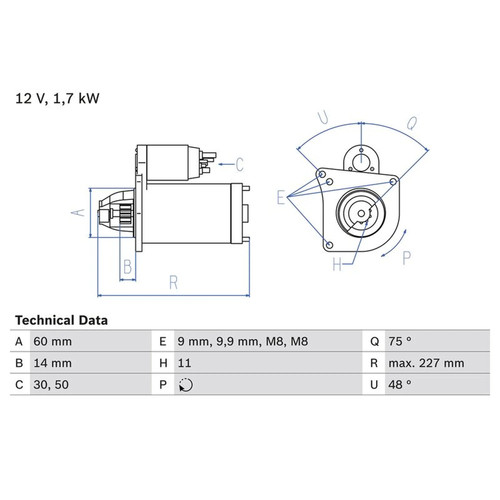Bosch starter motor 12v 7kw - bosch,