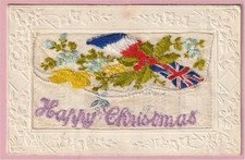 TOPOGRAPHICAL POSTCARD WWI SILK HAPPY CHRISTMAS REMEMBRANCE FROM FRANCE INSERT